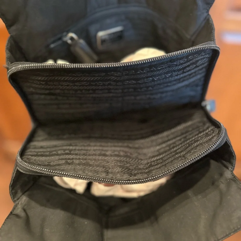 Prada Black Nylon Shoulder Bag w/ Silver and  Saffiano Black Leather Chain Strap - Picture 7 of 12